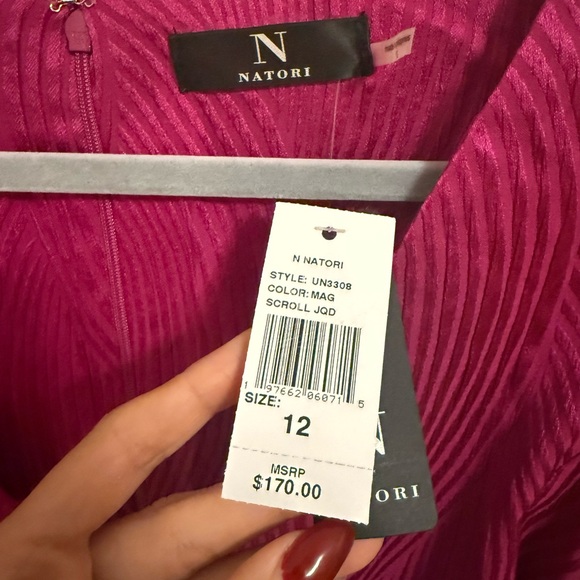 Natori Scroll Jacquard Ruffle Dress / Vibrant Pink Mini Dress - Picture 6 of 8